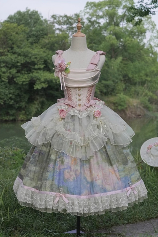 [pre-order Deadline: July 4] Monet Garden Oil Handle Classical Bustier Top + Skirt + Tulle Veil + Ribbon