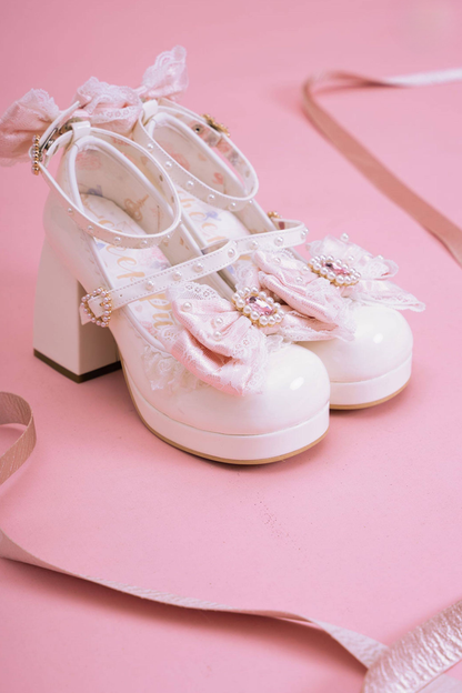 Polka Dot Lolita Ribbon High Heels