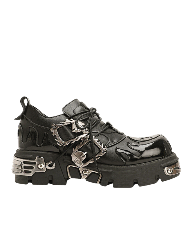Dark Punk Flame Skull Metal Buckle Sneaker Shoes