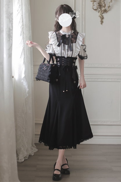 [pre-order] Off-shoulder Ruffle Tops + Mermaid Skirt + Ribbon