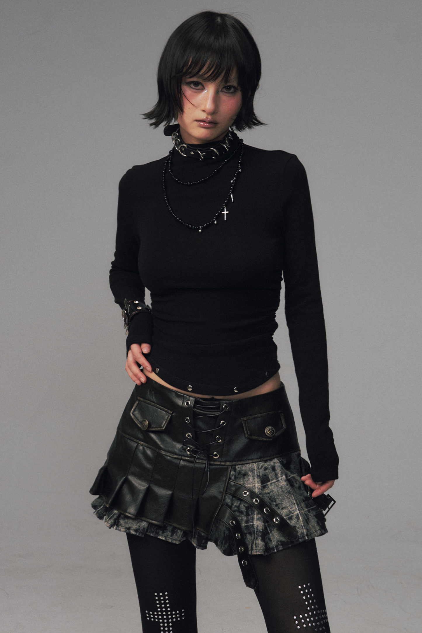 Punk Rivet Knit High Neck Top
