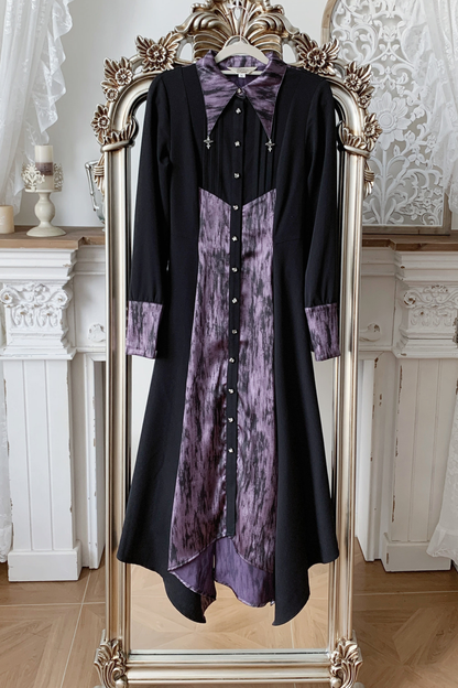 High Collar Blocking Asymmetrical Dress