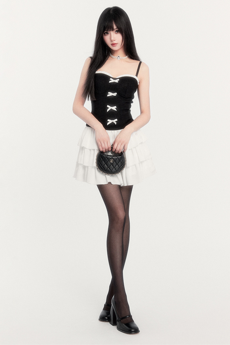 Ribbon Tweed Vest Dress Set