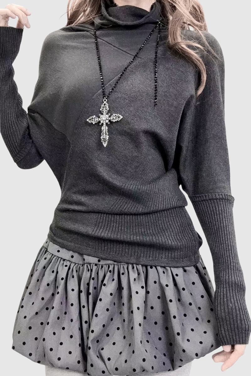 Dark Asymmetrical Turtleneck Top