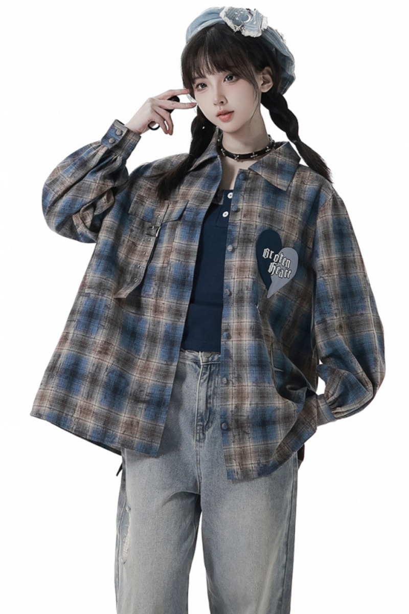 Plaid Loose Shirt + Tank Top