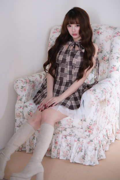 Plaid Layered Hem Sleeveless Dress