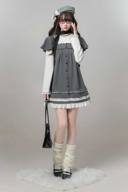 Gray Polka Dot Doll Dress + Beret