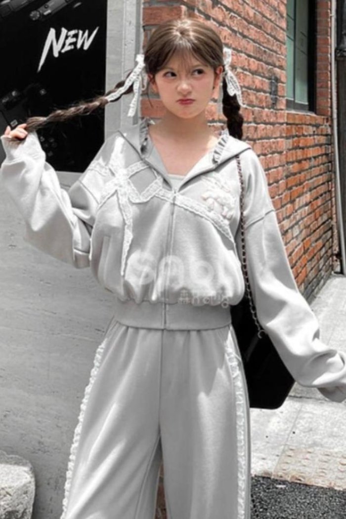Grey Ballet Sport Hooded Jacket Set