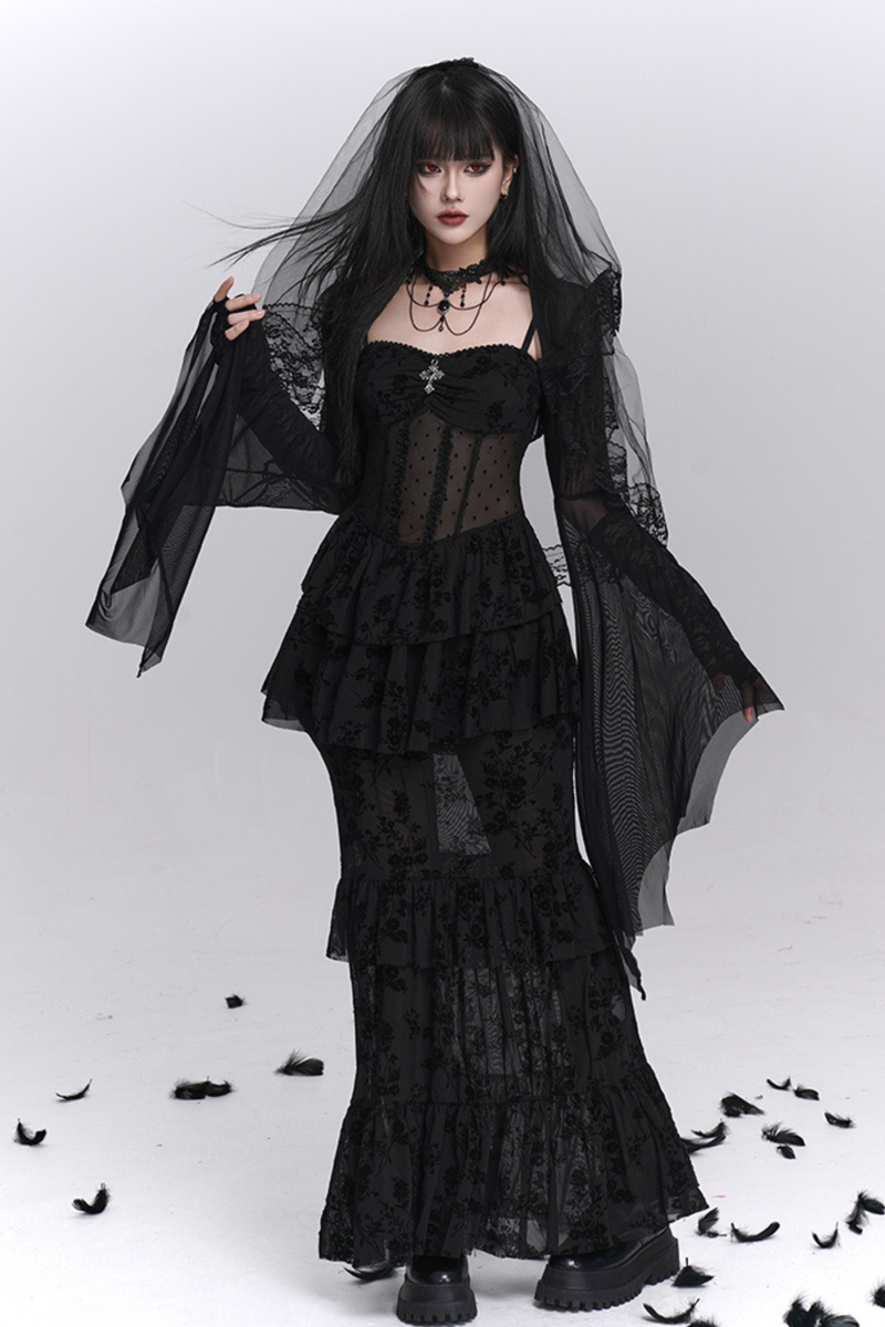 Ghost Girl Gothic Mermaid Dress + Sheer Outerwear
