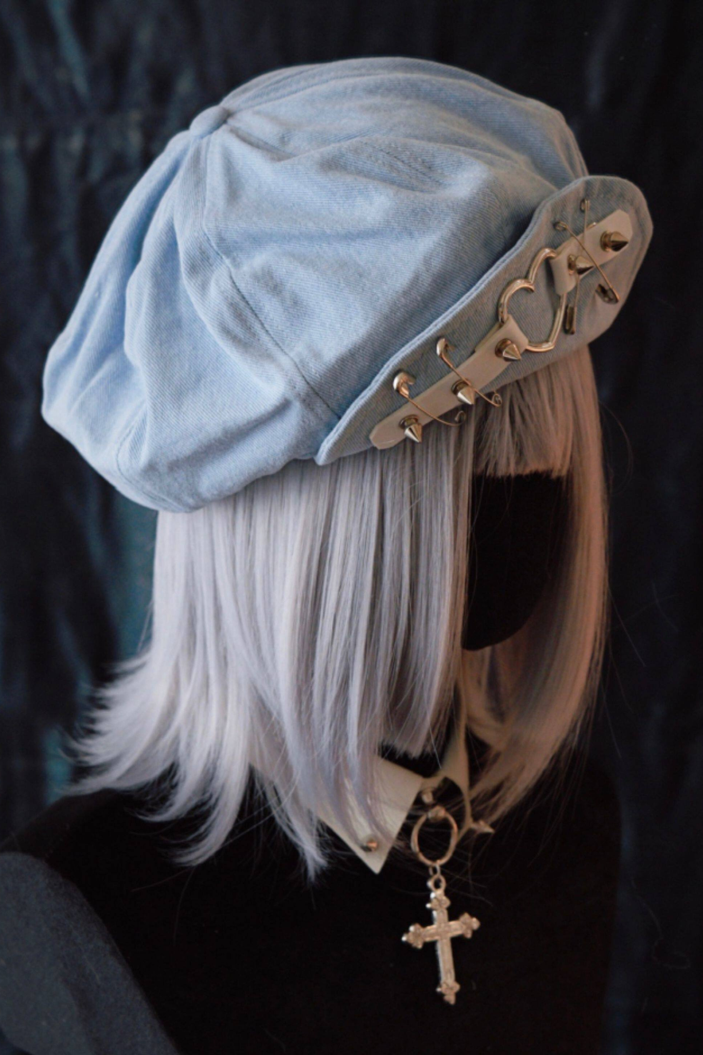 Denim Love Leather Buckle Cloud Hat Beret