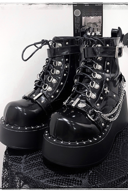Dark Punk Buckle Platform Boots