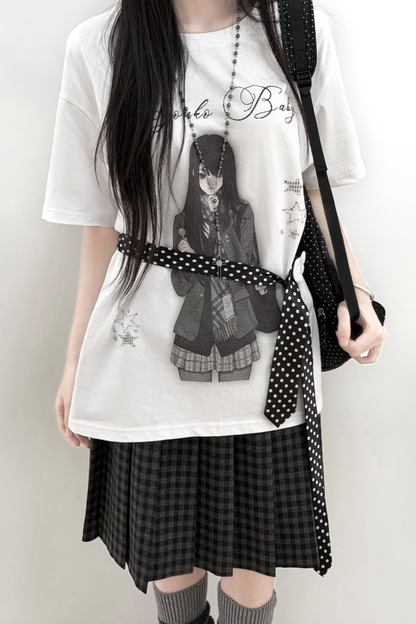 Schoolgirl Illustration Loose Top + Skirt