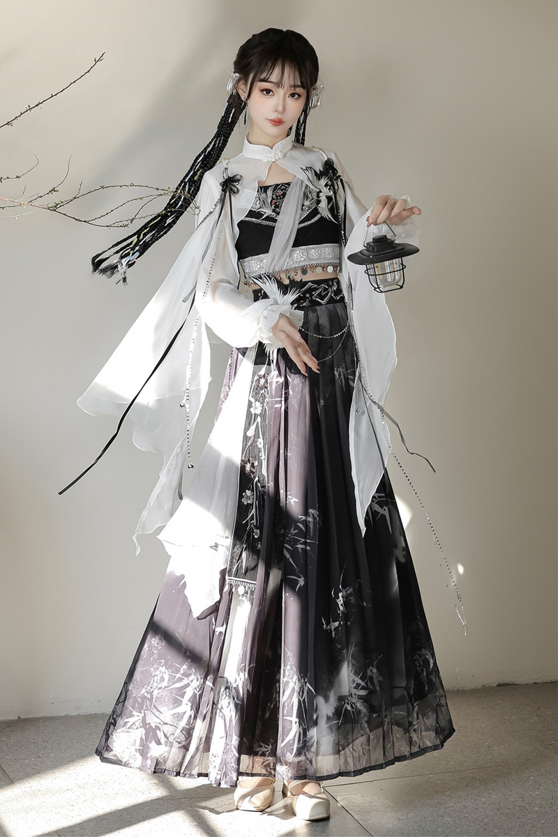 Retro Dark China Skirt + Camisole + Sheer Coat