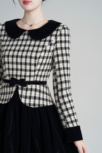 Velvet Monochrome Plaid Dress