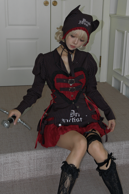 Gothic Girl Heart Buckle Top + Balloon Skirt