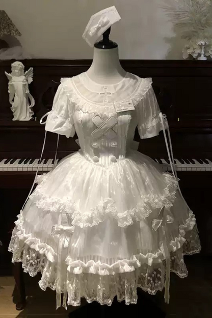 [pre-order] Pure White Gothic Tulle Dress + Nurse Hat