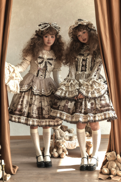 Briana Bear Print Dream Doll Lolita Dress + Jsk + Skirt + Shirt + Petticoat