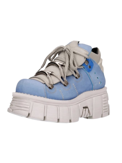 Punk Rock Retro Leather Metal Power Sole Aqua Sneaker