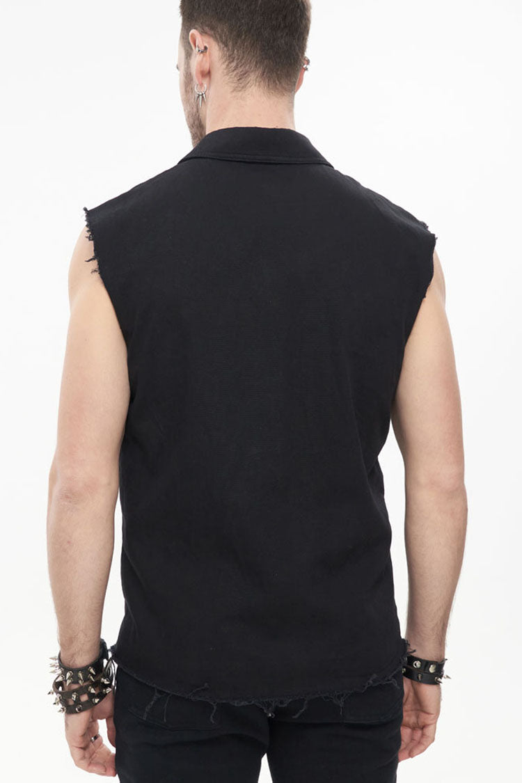 Black Punk Simple Everyday Stand Collar Print Sleeveless Shirt