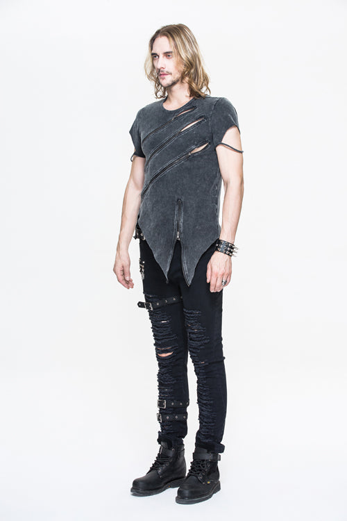Black Rock Partition Zippered Faded Punk T-shirt