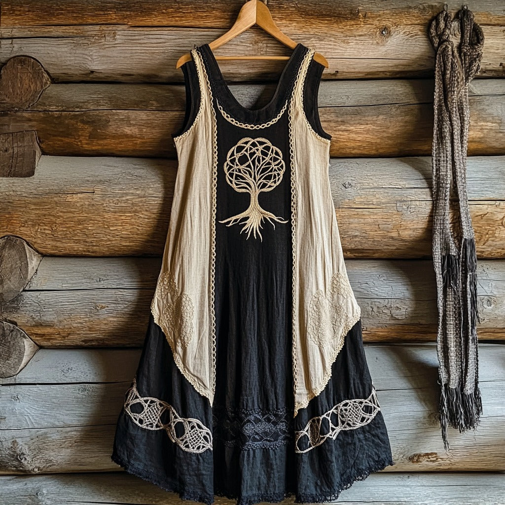 Vintage Life Of Tree Patchwork Art Comfy Tank Dress elevenforest