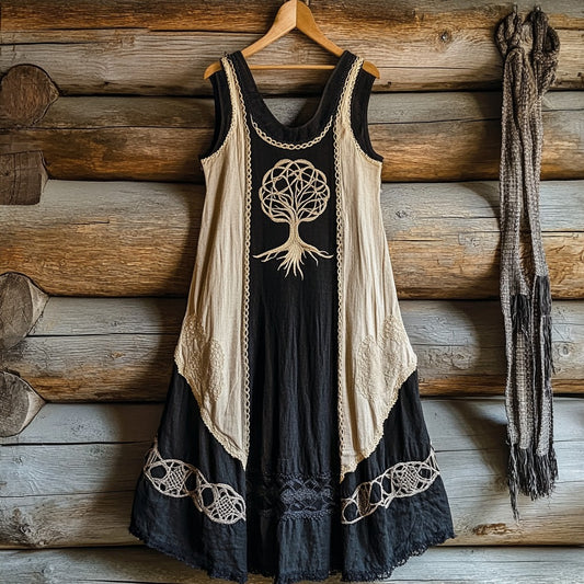 Vintage Life Of Tree Patchwork Art Comfy Tank Dress elevenforest