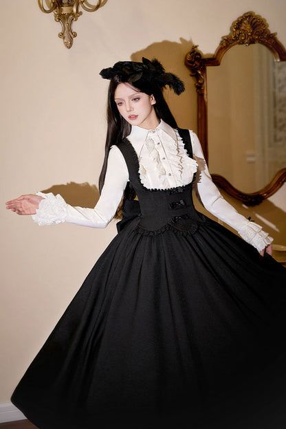 Black [silent Words] Ruffle Bowknot Classic Lolita Jsk Push-up Dress