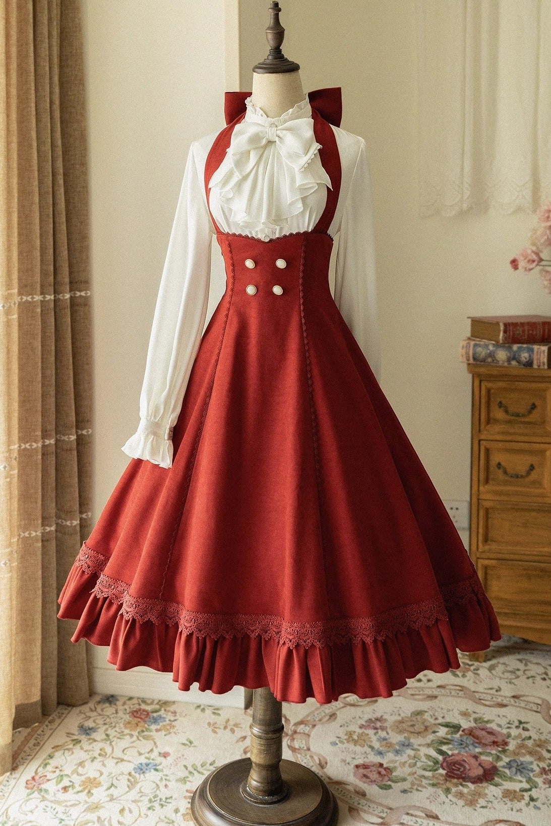 Big Bow Blouse + Retro Suspender Skirt