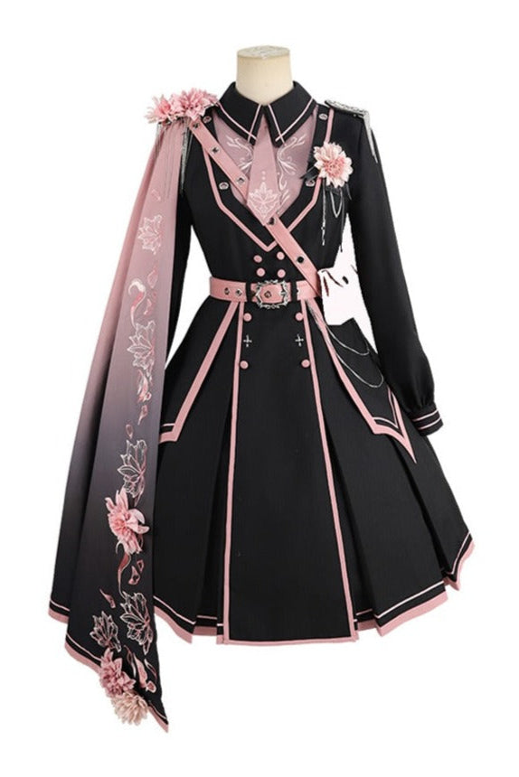 Dark Pink Military Cape Coat + Lolita Dress [pre-order]