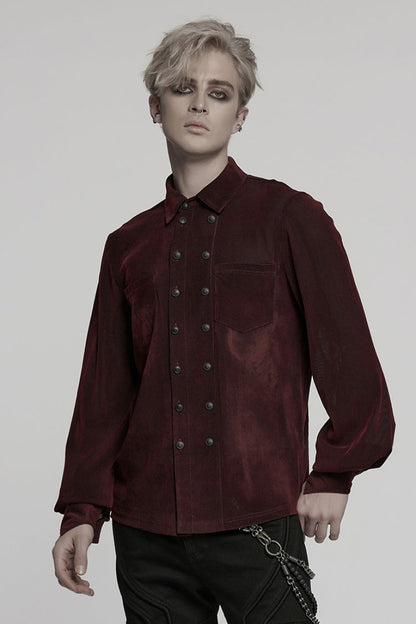 Black/red Double-breasted Long Puff Sleeves Gothic Blouse