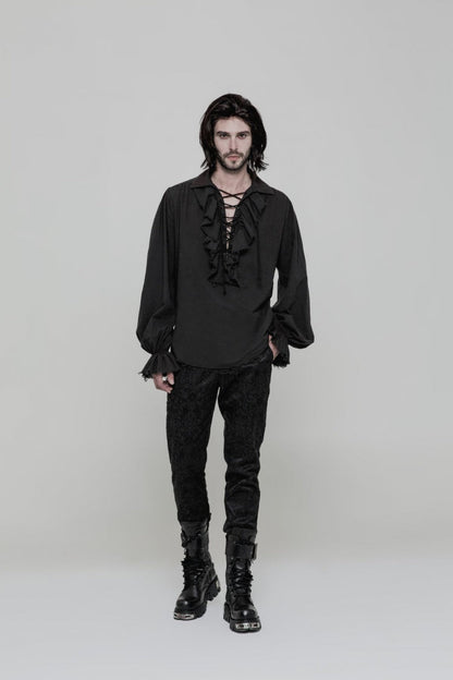 Long Sleeves Ruched Lace-up Steampunk Blouse 2 Colors