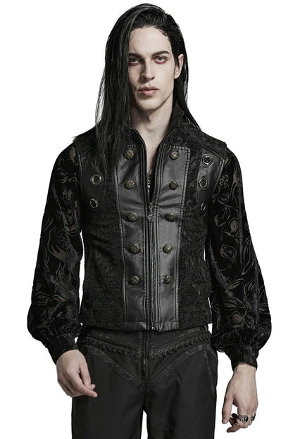 Stand Collar Jacquard Print Stitching Metal Ring Decoration Gothic Vest 2 Colors