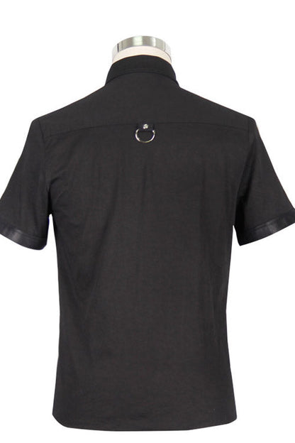 Black Locomotive Lapel Collar Short Sleeves Cotton Punk Blouse