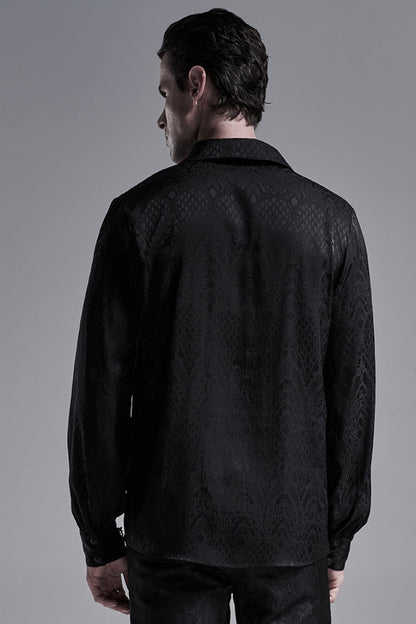 Jacquard Long Sleeve Front Metal Eyelets Lace Up Metal Carving Buckle Cuff Gothic Shirt 3 Colors