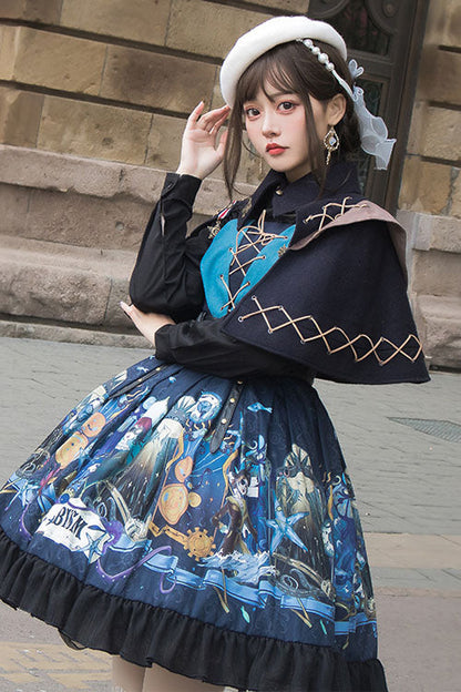 Dark Bule Sea of Abyss Japanese Style Ruffled Classic Lolita Jsk Dress