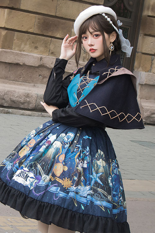 Dark Bule Sea of Abyss Japanese Style Ruffled Classic Lolita Jsk Dress