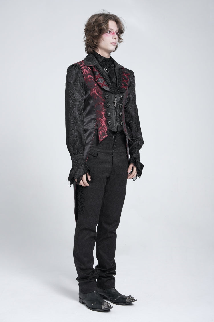 Black/red Sleeveless Lace-up Zipper Gothic Swallow-tailed Vest