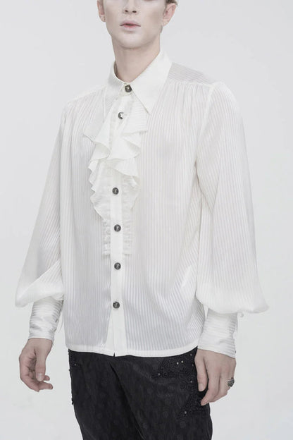 White Puff Sleeved Ruffled Lace Splice Gothic Shirt