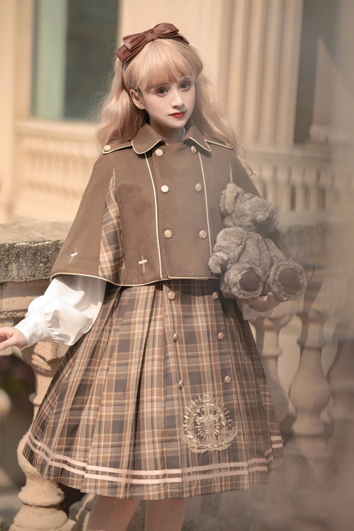 Brown Royal Detective Stripe Print Long Sleeves Classic Lolita Op Dress