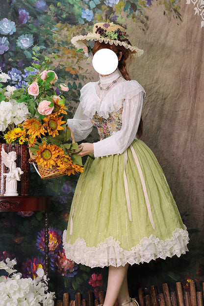 Green Tulip Multi-layer Ruffled Classic Lolita Skirt Dress