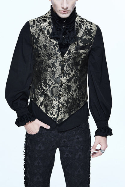 Black/silver Jacquard Printed Button Gothic Vest