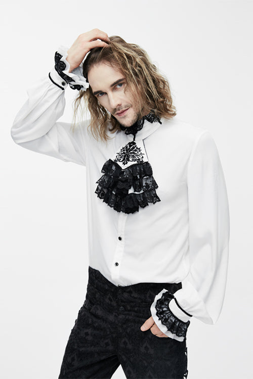 White Chiffon Chest Embroidery Lace Sleeves Gothic Blouse