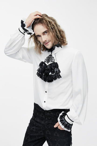 White Chiffon Chest Embroidery Lace Sleeves Gothic Blouse