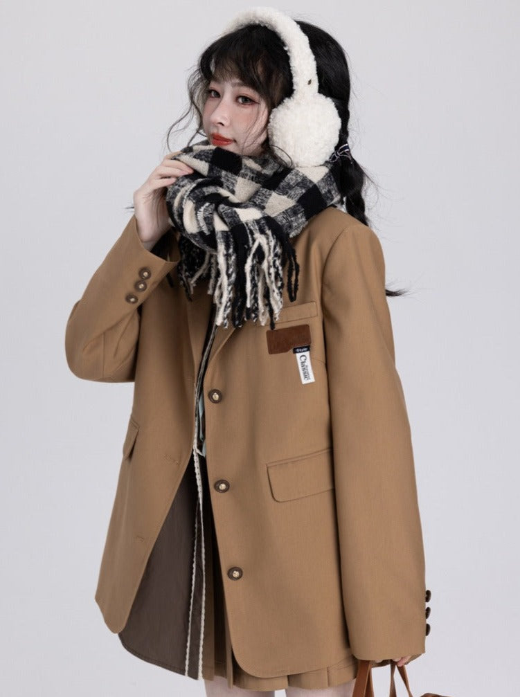 Over College Style Jacket + Pleated Skirt
