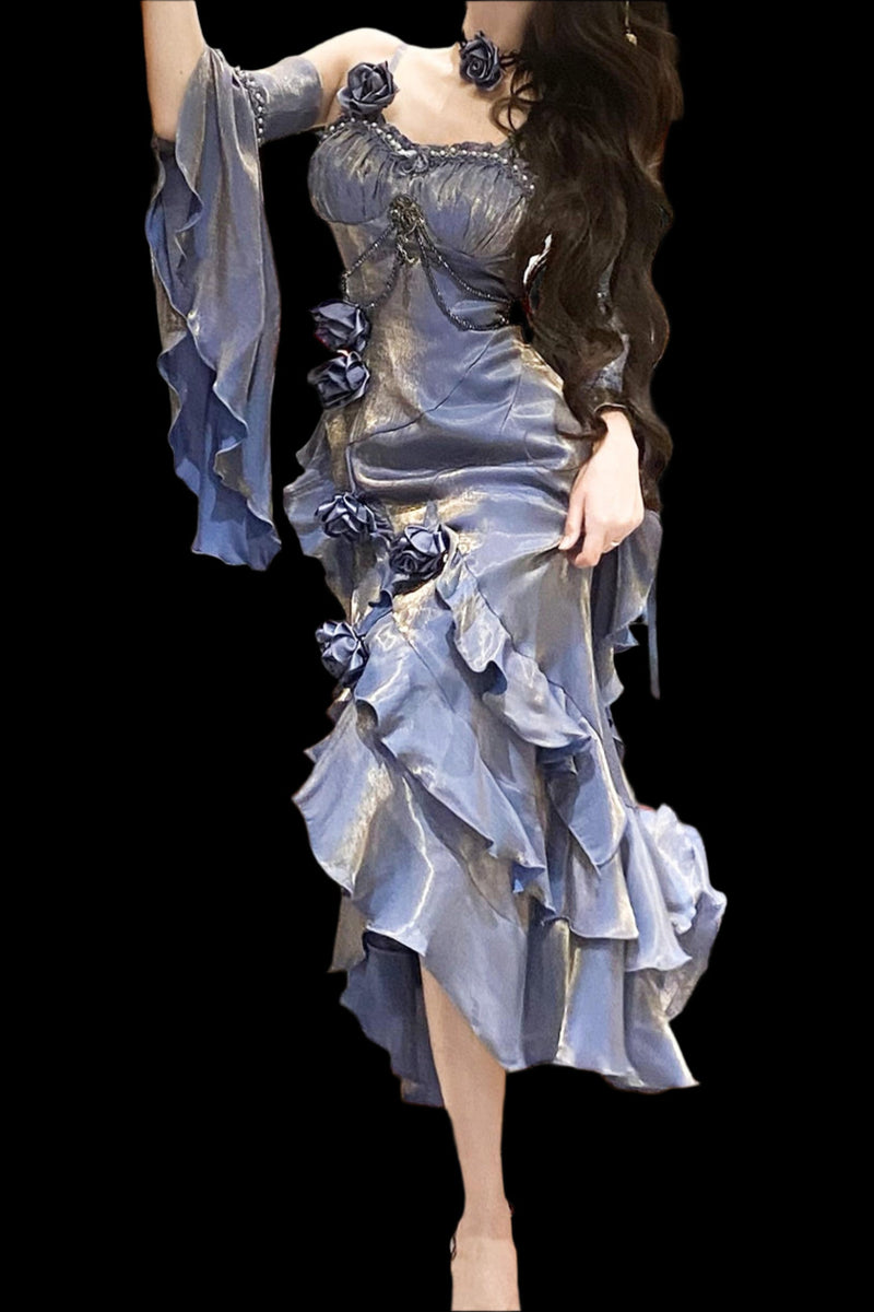 [pre-order] Amour Rose Bianca White and Blue Mermaid Dress Set