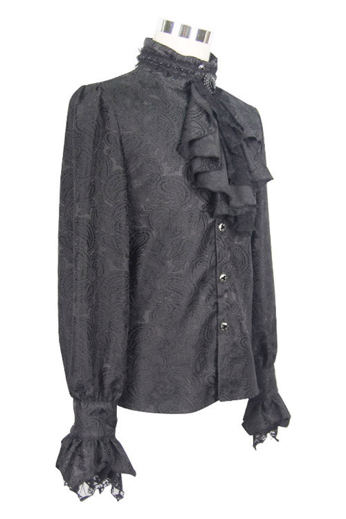 Black Shining Rose Print Lace Cuff Gothic Blouse