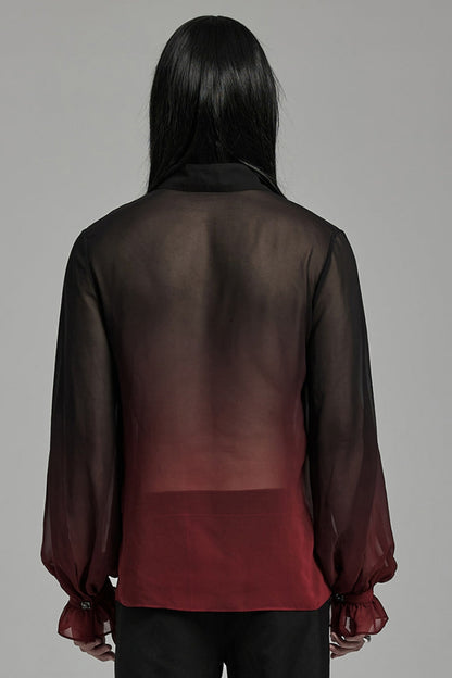 Black/red Lapel Collar Gradient Sheer Gothic Blouse