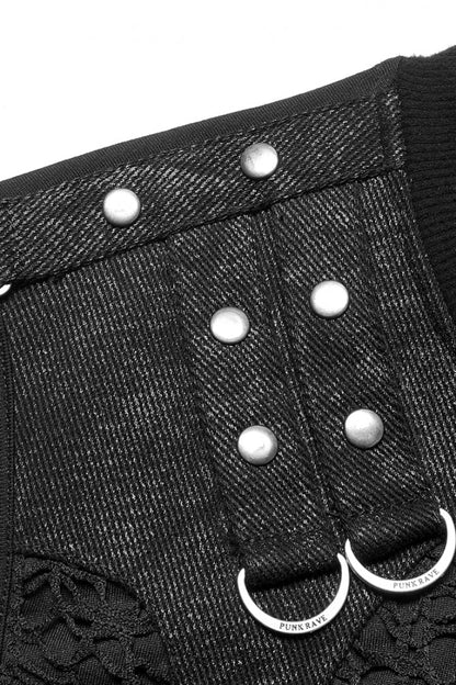 Black Sleeveless Stitching Mesh Buckle Steampunk Vest