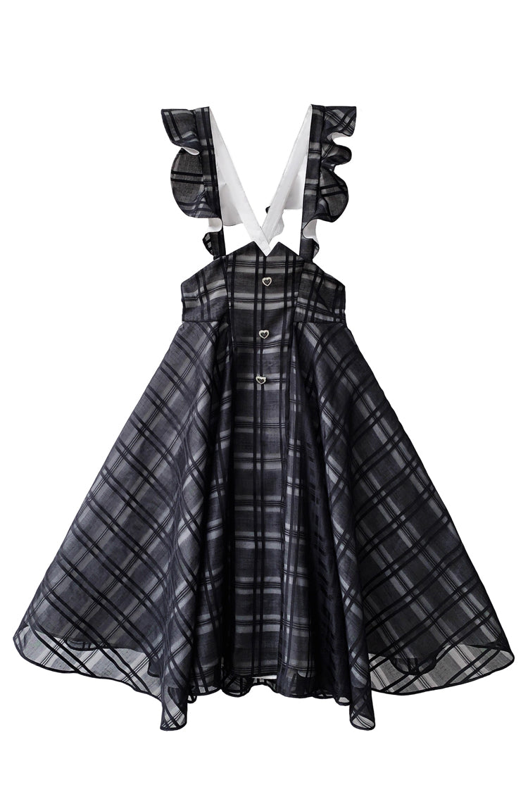 Black Plaid Print Classic College Style Lolita Strap Dress