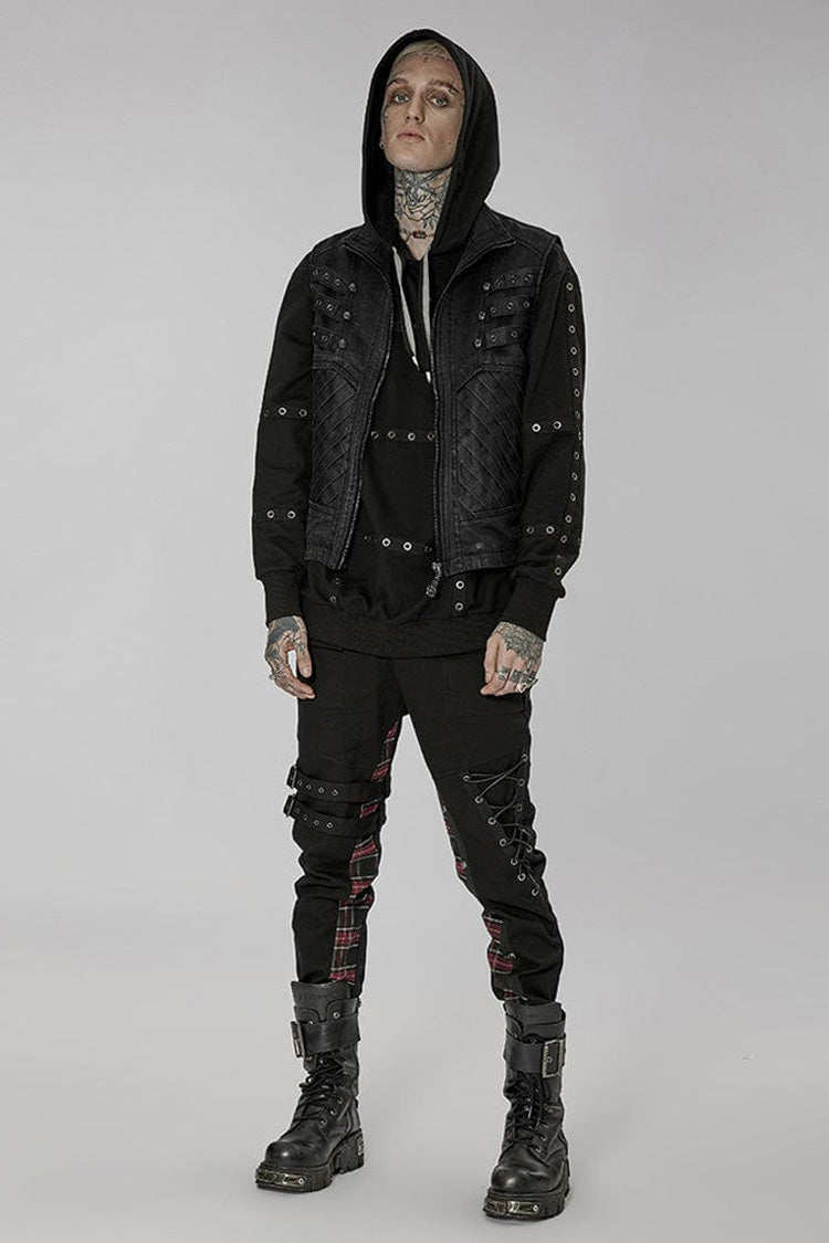 Black Punk Apocalyptic Stand Collar Twill Metal Skull Zip Vest